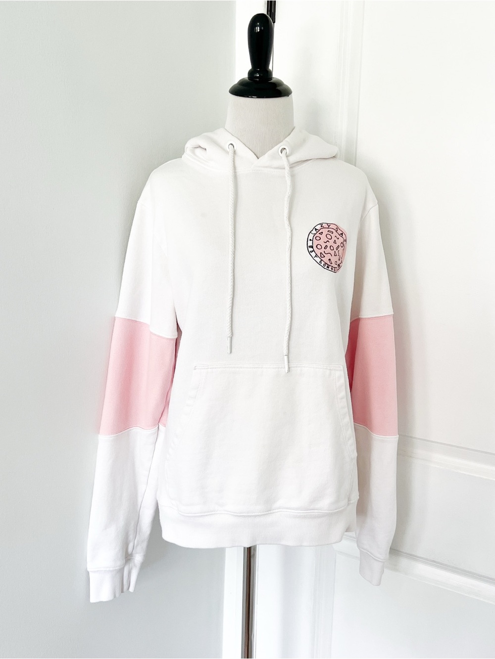 Lazy Oaf 20th Birthday Collection White Hoodie Sweater with Pink Sleeve Panels